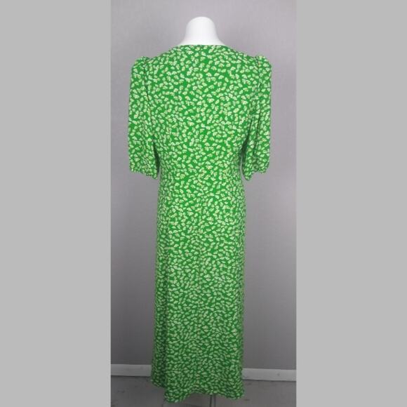 WAYF Floral Daisy Green Faux Wrap Midi Dress L - Picture 3 of 16